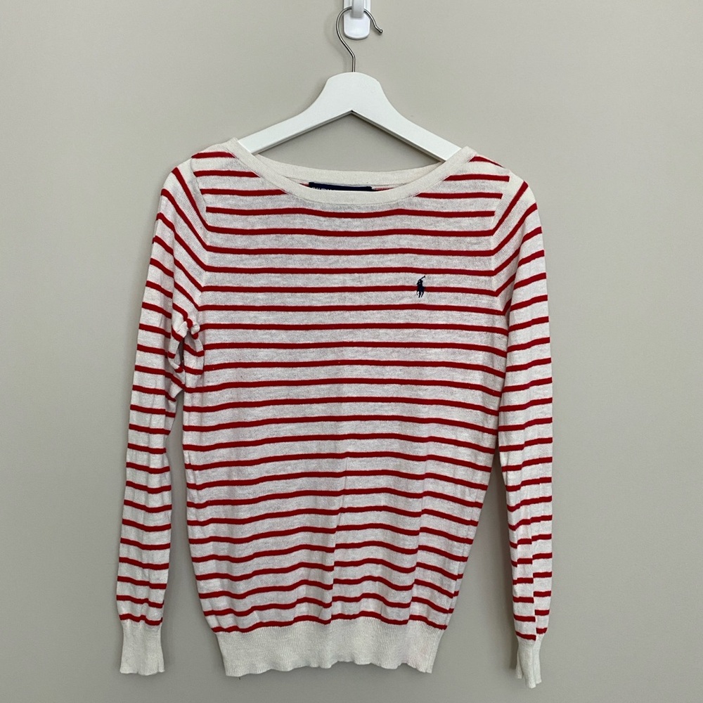 Ralph Lauren sport women’s linen cotton blend striped sweater top size M preppy